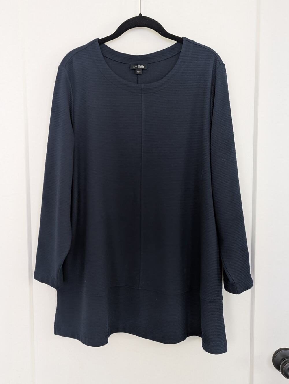 J.Jill Wearever Tunic Top XL Navy Blue Ribbed Textured LS Lagenlook Minimalist